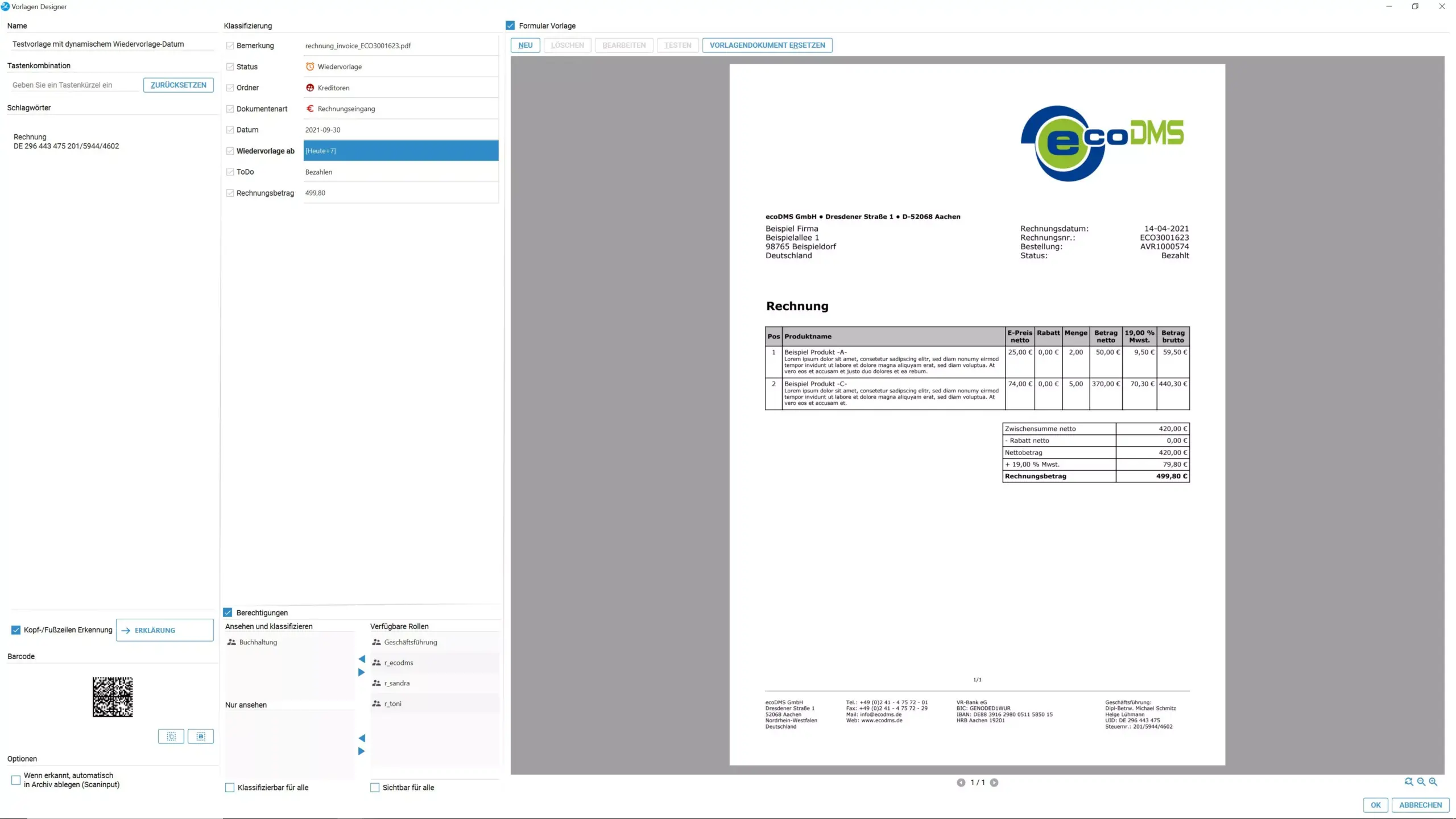 Darstellung von ecoDMS Benutzeroberfläche während Archivierung eines Belegs